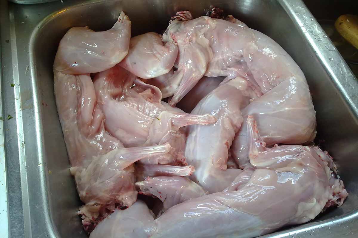 Rabbit meat in the pot