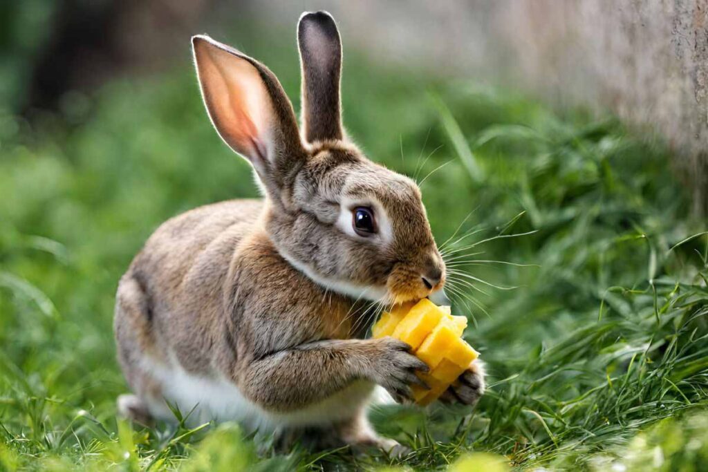 Rabbit Eating Pineapple in the field.