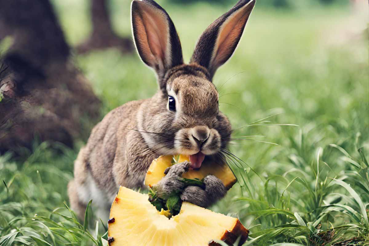 Rabbit Eating Pineapple in the field.