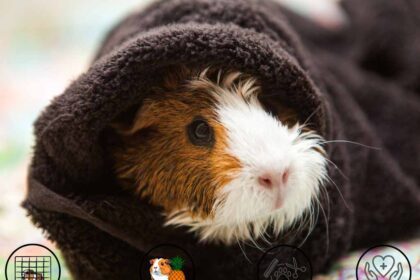 A guinea Pig is sitting wrapped in a sheet.